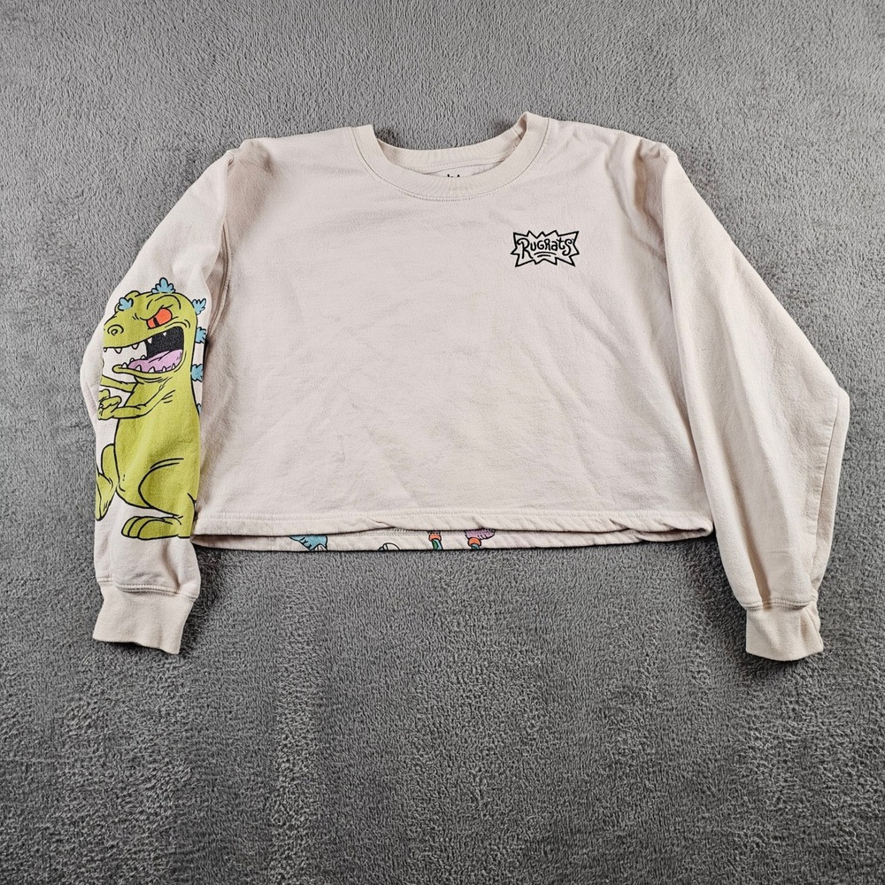 Nickelodeon Rugrats Cropped Sweatshirt Cream Large Reptar Graphic Pullover 2021